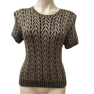 Black & Gold Cable Knit Sweater sz S crew neck Heavy Knit Sweater Metallic